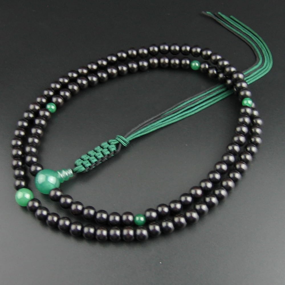 WONDERFUL LOTUS Rinzai Buddhist Prayer Beads for Men Shakuni Ebony Natural Stone Made String Bun Zen Buddhism 108 Beads Prayer Bead Bag Included