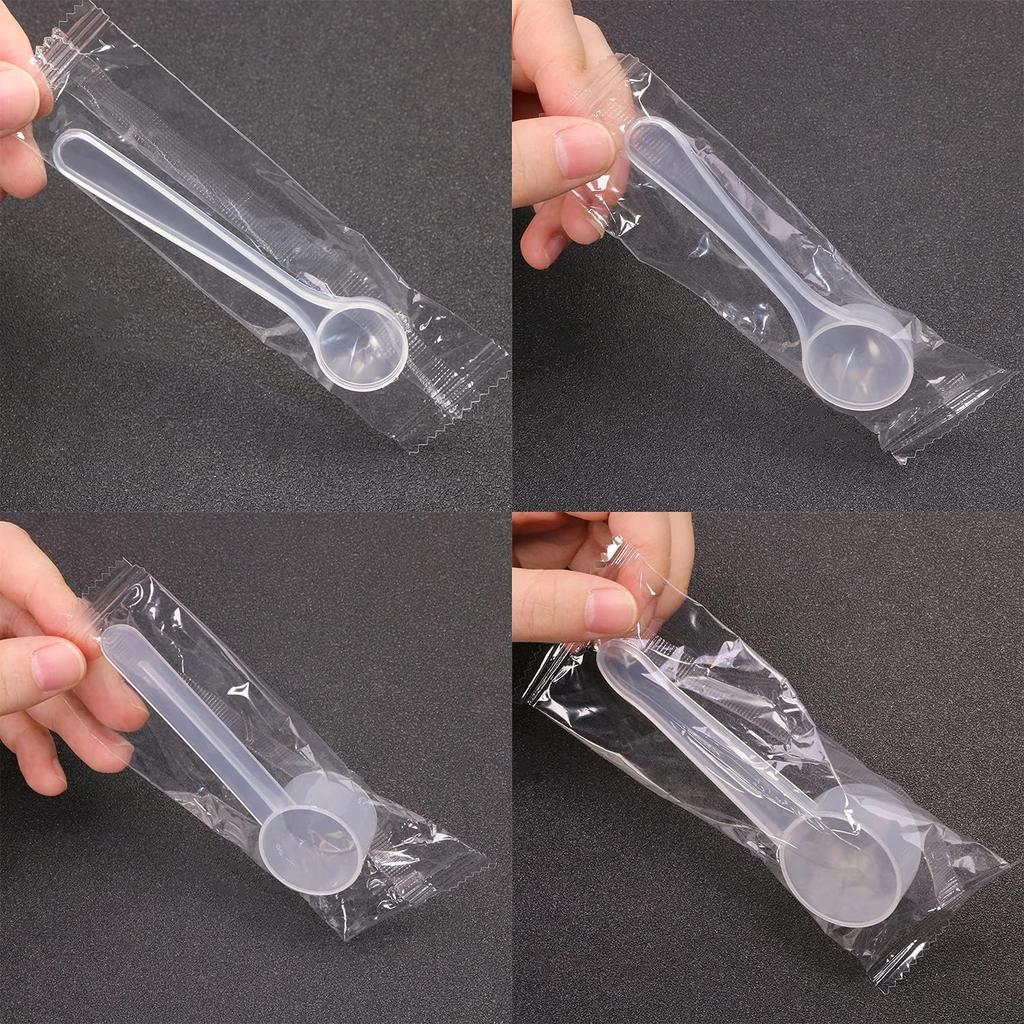 ONLYKXY 4pcs Clear Long Handle Plastic Measuring Spoons Coffee Protein Milk Powder Scoops Spoon Kitchen Tools (1g/3g/5g/10g)