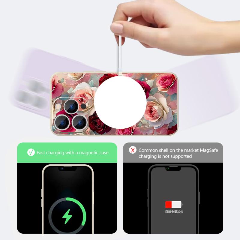 For iPhone 17 Pro Max Case Oil Painting Rose Flowers Magnetic For Magsafe Silicone Cover For iPhone 16 Pro Max Funda iPhone 15 14 13 12 11 16E