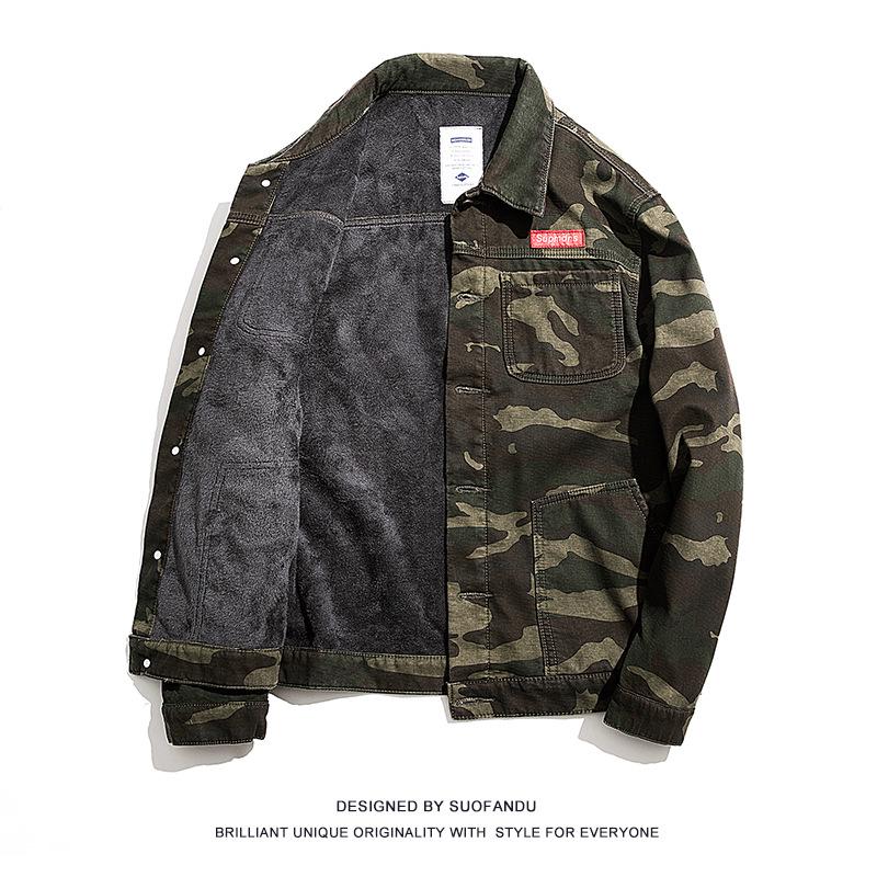 "Chaqueta Vaquera de Invierno para Hombre con Forro de Terciopelo - Ropa de Trabajo Retro Japonesa, Estilo Coreano, Talla Grande, Top Grueso Casual"