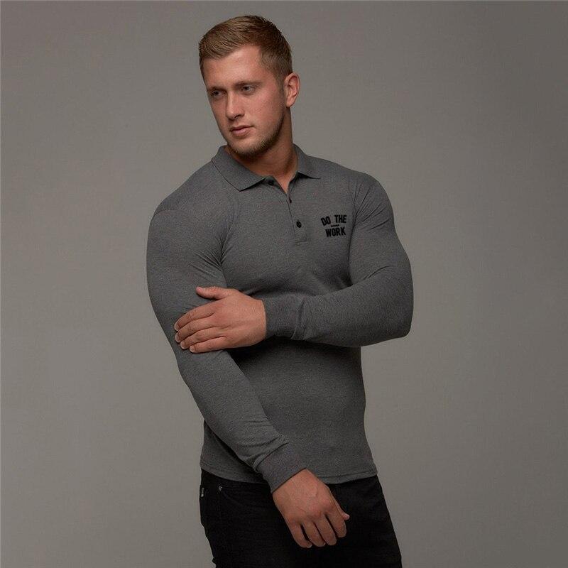 Muscleguys Pánské jarní polokošile s dlouhým rukávem s klopou American Muscle Man Slim Fit trička Pohodlné bavlněné topy