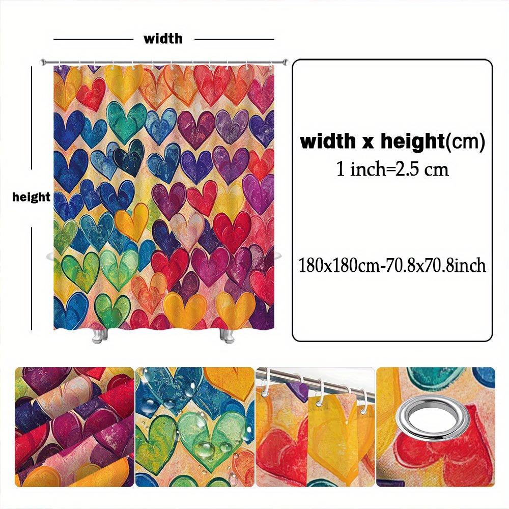 Vibrant Colorful Overlapping Hearts Shower Curtain Playful Peach Background Layered Heart Art Bathroom Decor With Hooks