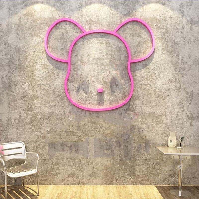 Bear Wall Decorations Restaurant Background Wall Stickers Acrylic Sticker Self-adhesive DIY Wallpaper 3D Wall Decal