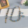 Medieval Vintage High-End Temperament Retro Gold Blue Leaf Diamond Necklace Bracelet Earrings Set