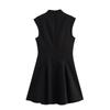 2025 Spring Women's Fashion V-Neck Sleeveless Dress with Cinched Waist and Wide Hem