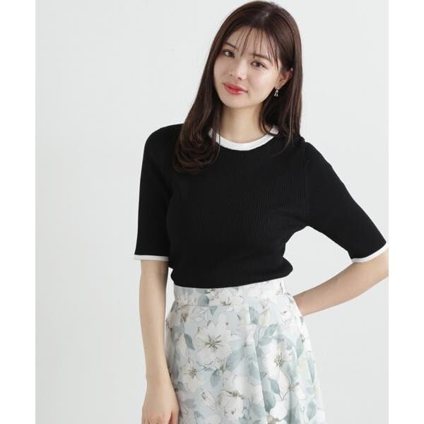Proportion Body Dressing Collared Short Sleeve Ribbed Knit Black Women's 2-Way Sweater,