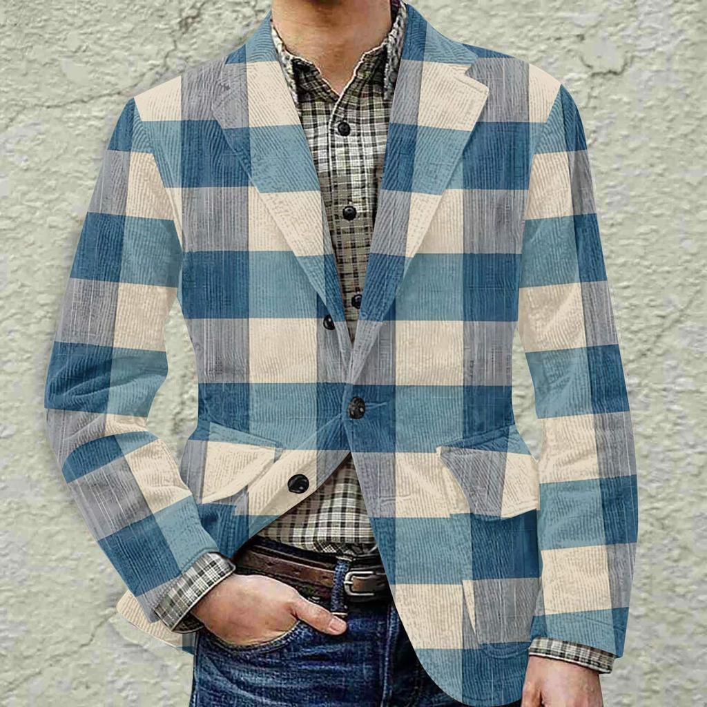 Herren Bedruckter Cord Warmes Taschen-Sakko Strickjacke Herren Freizeitanzug