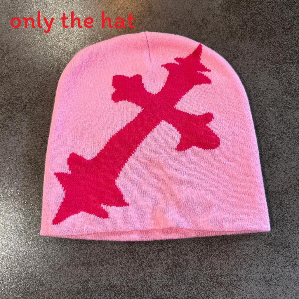 Y2 Street Style Strickmütze mit Kreuzmuster für Herbst Winter Wärme