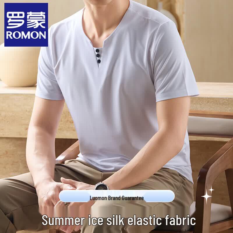 Romon Men s Ice Silk Henley T-Shirt 3XL