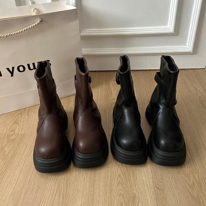 Brown antique thick-soled Martin boots women's 2025 new spring and autumn single boots British style trouser tube boots women's boots short boots