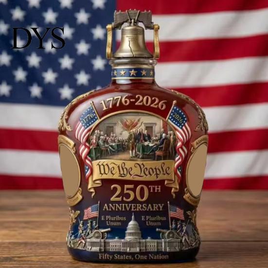 Wine Decanter 250 Anniversary Whiskey Bottle U.S. 250th Commemorative Classic Silhouette Glass Father's Day Gift for Liquor Bourbon History Lover