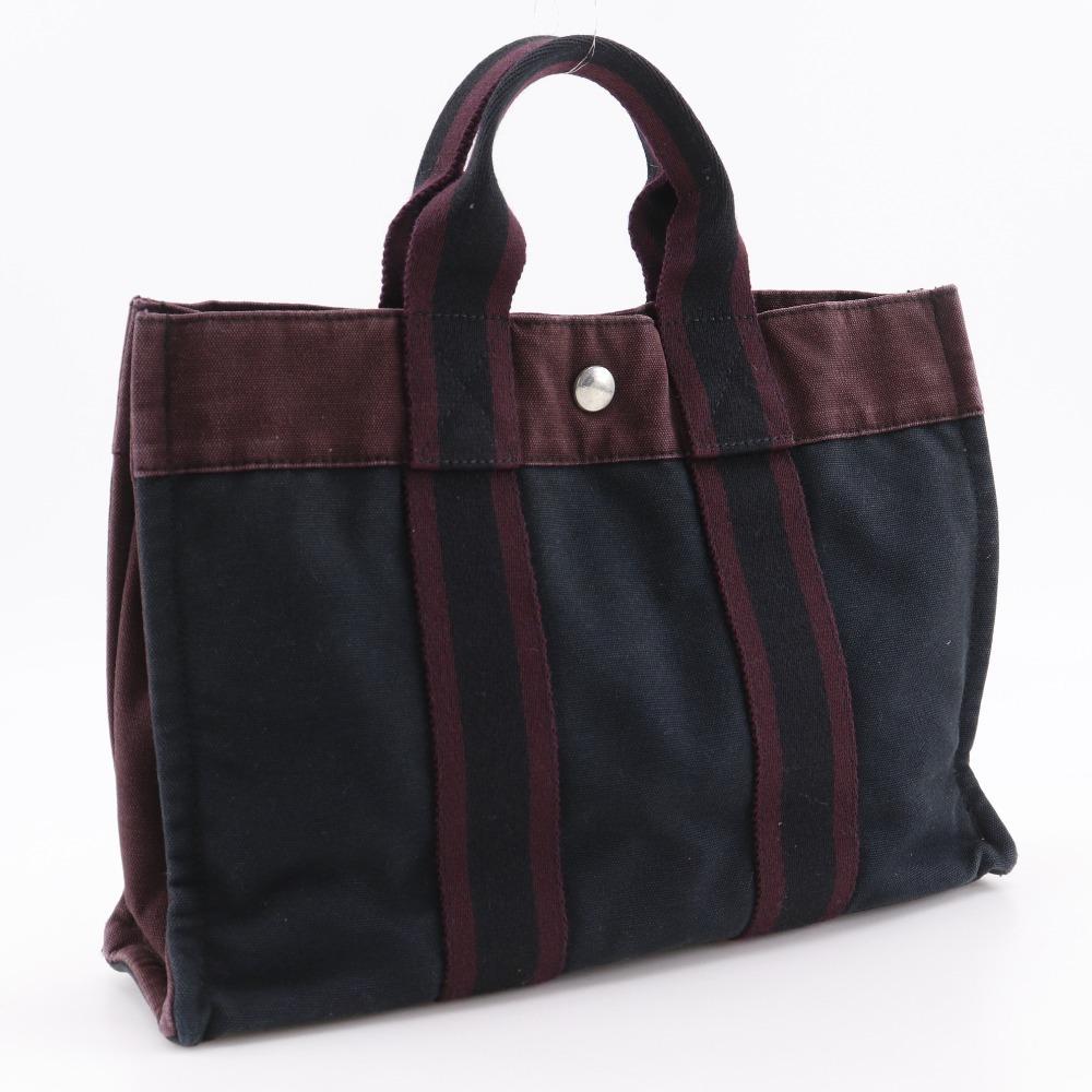 HERMES Fourre ToutPM Handbag Black / red cotton unisex Used