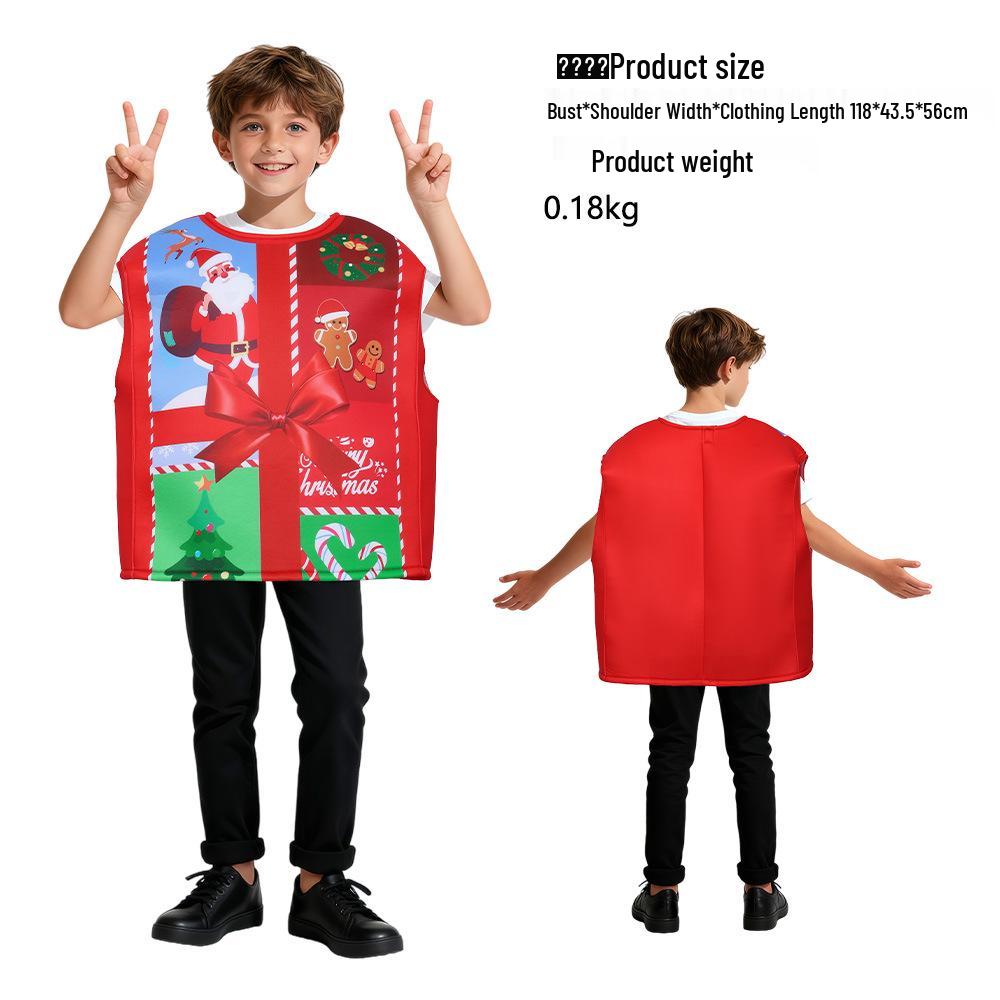 Kids Santa Claus Christmas Costume with Candy Cane Gift Box - Perfect for Parties and Performances