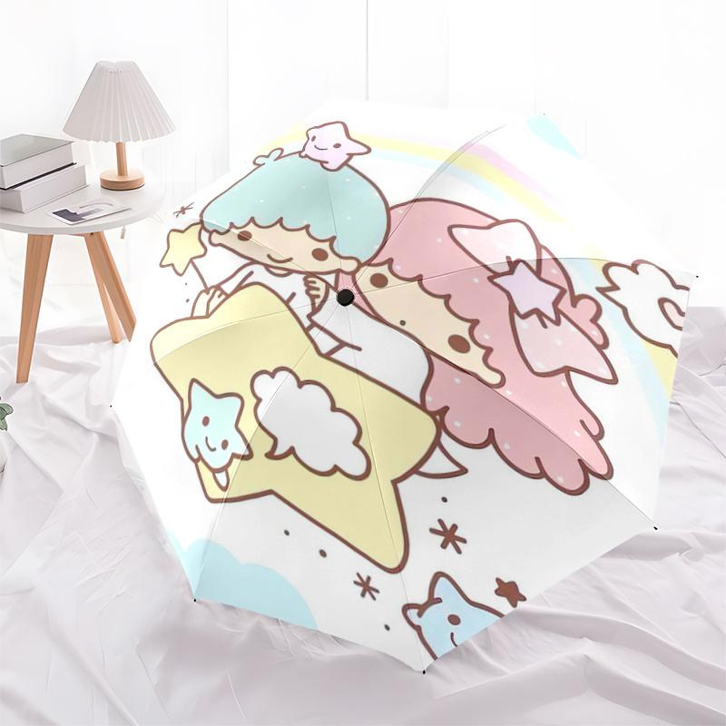 1pc Sanrio Rainbow Little twin stars Cartoon Umbrella, Portable 3-Fold Compact Umbrella, Suitable for Camping, Hiking and Travel, Ideal Easter Birthda