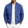 Men Suede Zip Up Jacket Long Sleeve Stand Collar Solid Color Casual Punk Style