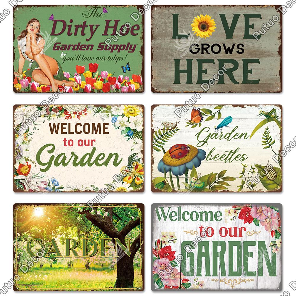 Putuo Decor Garden Vintage Tin Sign Plaques Metal Retro Posters Wall Art Decoration for Backyard Room Rustic Home Farmhouse Gift