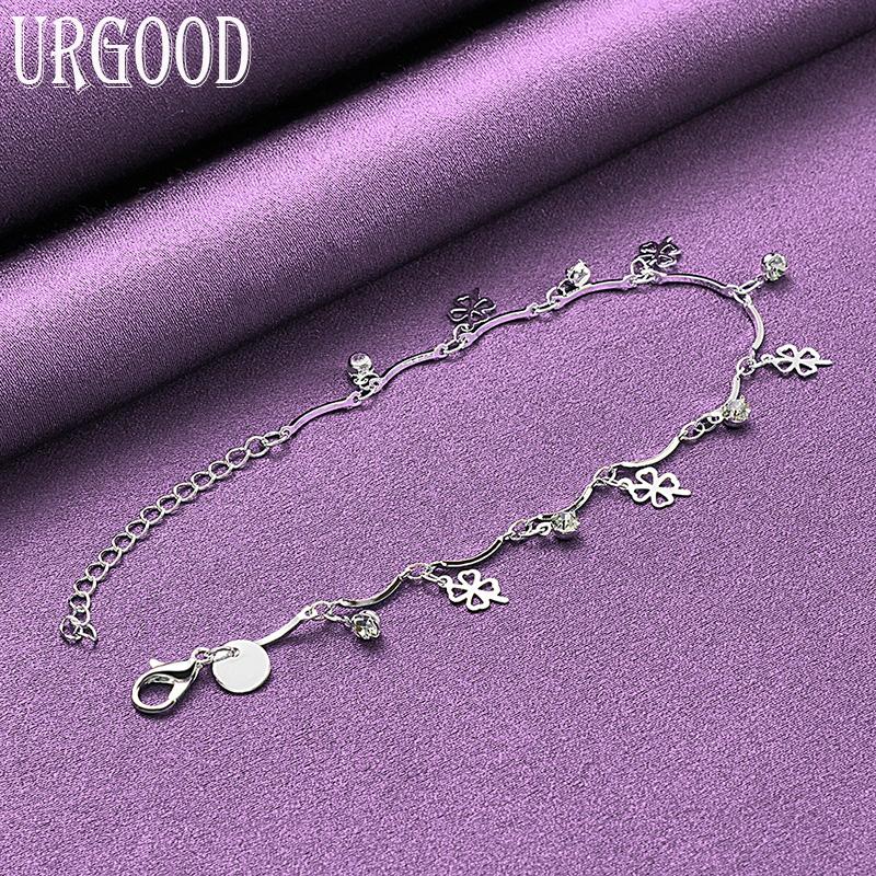 925 Sterling Silver Four Leaf Grass AAA Zircon Bracelet Gift Fashion Jewelry