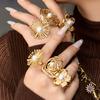 Exquisite Shell Bead Sunflower Stainless Steel Open Ring Set - High-End Hand Jewelry