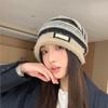 Color Fashionable Blocked Striped Design Women Casual Knitted Hat Winter For