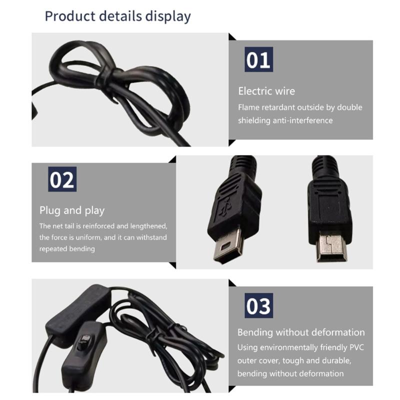 USB Charging Data Switches Cable, USB To Mini USB Charge Cable with ON/Off Switches for Hard Drive Camera Tablet Phone