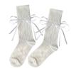 Summer Casual Ballet Style Sock Sweet Solid Color Bandage Cotton Bows Tie Hollows Stocking for Women Girl Summer
