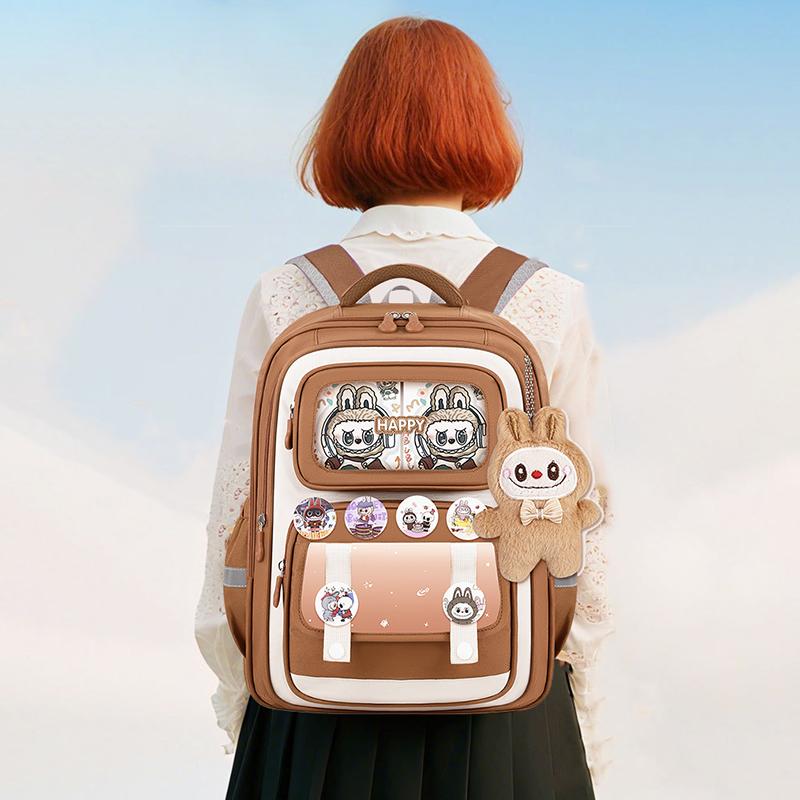 Shool Backapck 10pcs Sets Bag LABUBU Schoolbag Children's Primary School Students Grade 1-6 Backpack To Reduce The Burden On The Backpack