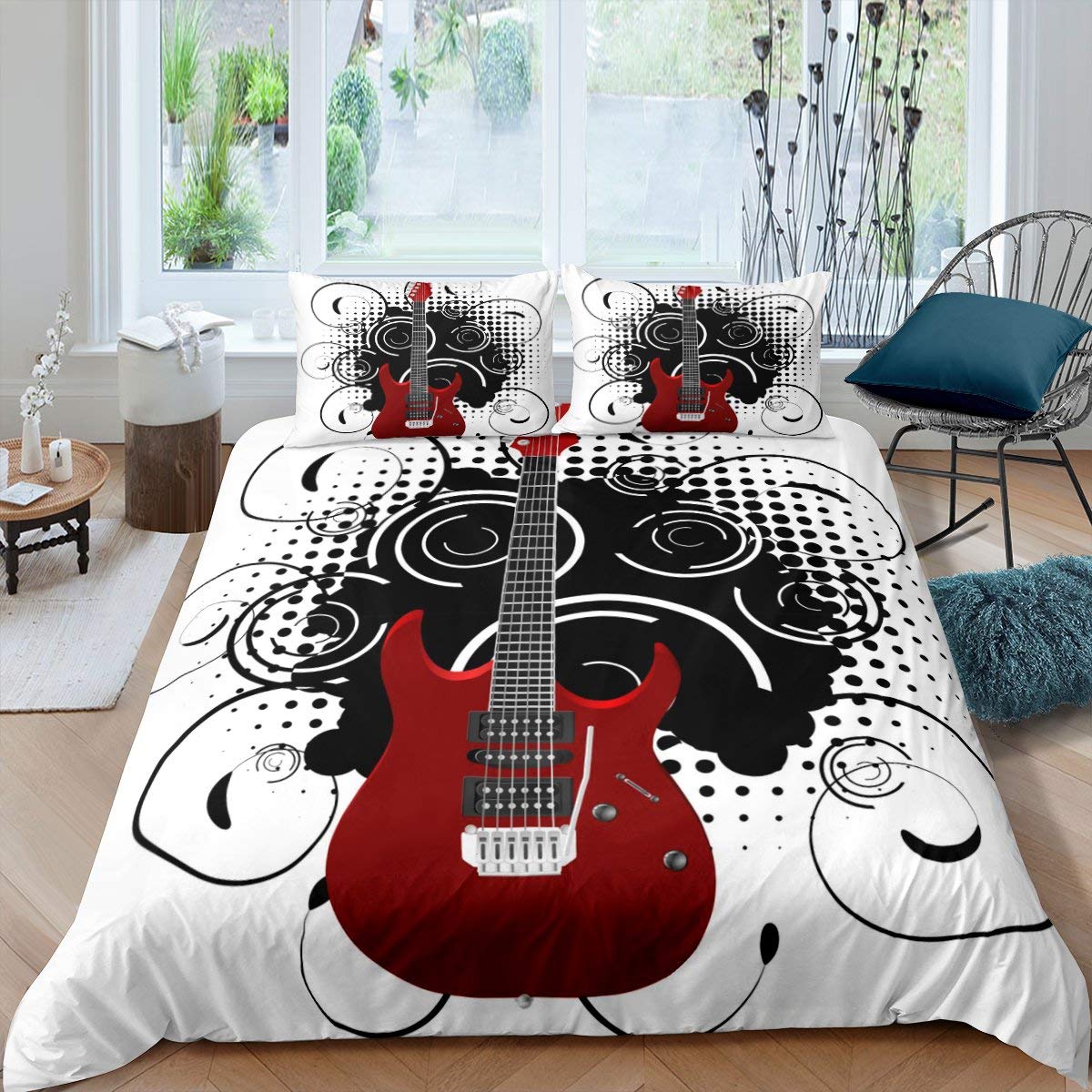 

Comforter Electric Guitar King Queen Stringed Instrument Bedding Set Musical Note Hippie Polyester Comforter Comforter (quilt)-EU Single(135*200cm)3pcs