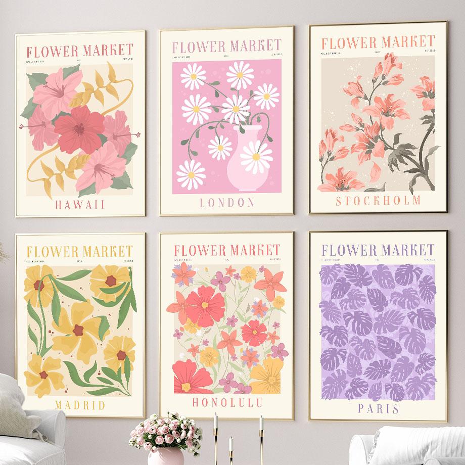 Colourful Flowers Market Daisy Lily Quote Wall Art Posters Prints Nordic Canvas Painting Abstract Pictures For Living Room Decor