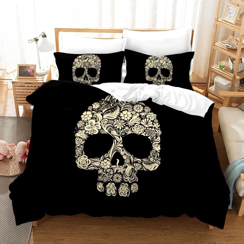 

Duvet Cover 220x240 Beige 3D Print Halloween Comforter Cover Set for Bedroom Super Soft Comfortable Warm Queen Bedding Set Skull 70x133cm 2pcs