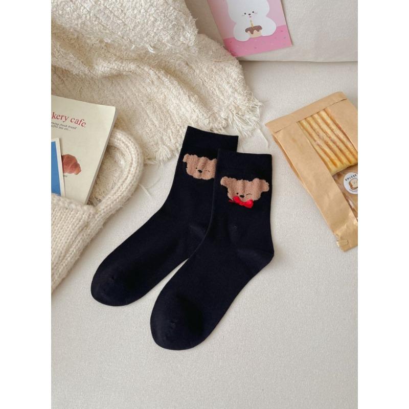 

Трехмерные мультяшные носки с щенками для женщин, весенне-осенние бесшовные носки до середины икры, смешные и забавные бесшовные длинные носки 1 pair чёрный