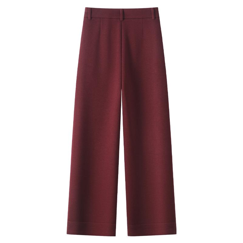 Ancola Women's Wool Wide-Leg Pants 2024 - Red Straight-Leg Cropped Trousers for Autumn/Winter