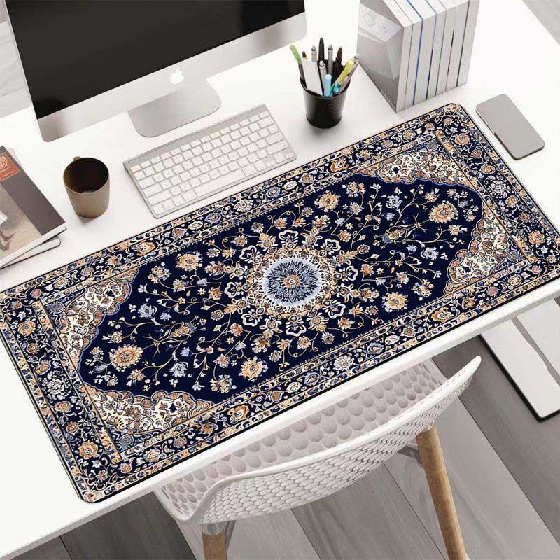 Red Persian Rug Large Mouse Pad Non Slip Waterproof Desk Mat Ethnic Floral Keyboard Table Protector Home Office Decor