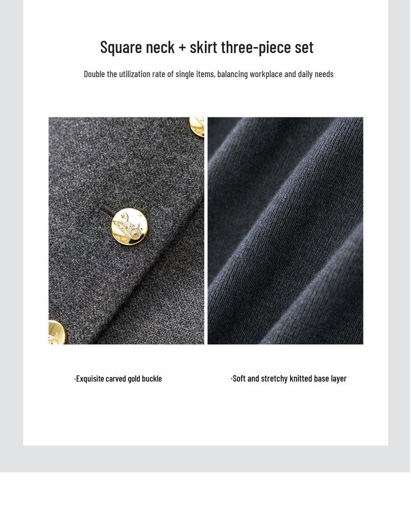 Women's Elegant Woolen Vest & Knit Base Layer with Back Slit Skirt Set