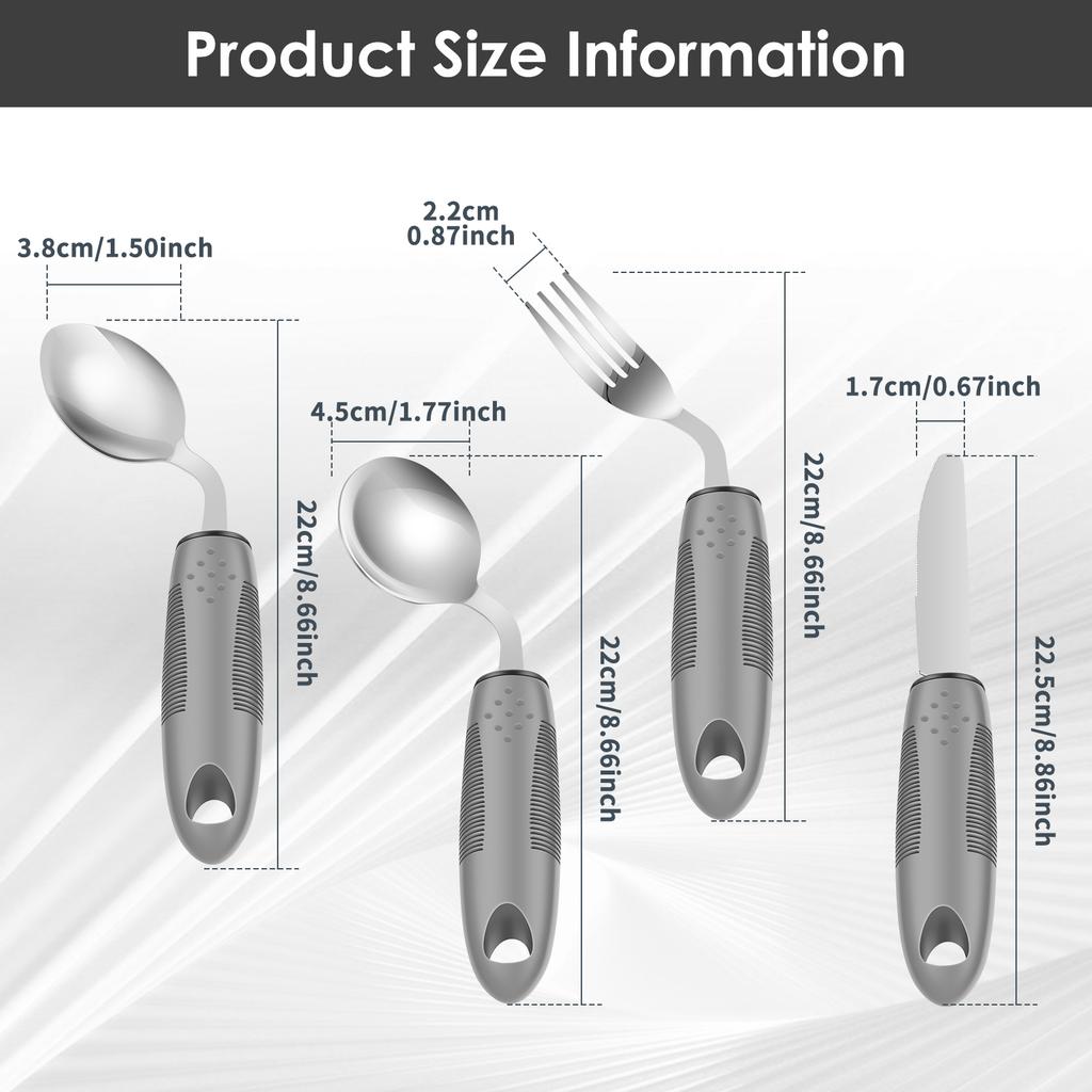 4ks adaptivního nádobí s ochranou proti otřesům rukou pro starší pacienty s třesem rukou, nůž, vidlička, lžíce, nádobí z nerezové oceli