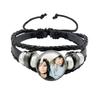 Pop Retro Rock Band Tokio Hotel Bill Kaulitz Band Black Rope Button Glass Cabochon Leather Bracelet Jewelry Charm Fans