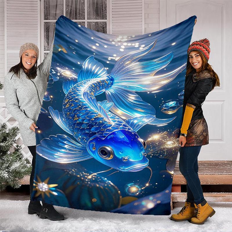 Underwater Fish Blanket Personalized Name Flannel Blanket Soft Cozy Plush Throw for Sofa Bed Lightweight Home Décor