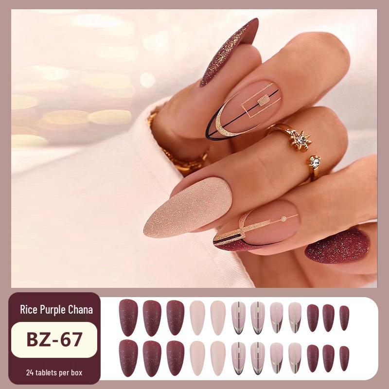 Almond Shape Glitter Nail Tips with Removable Jelly Glue - Minimalist Nail Art Patches