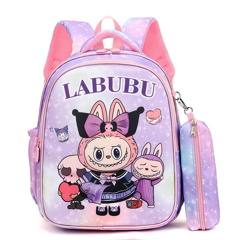 School Bag Labub Backpack School Bag Primary School Students Cute Cartoon School Bag Boys and Girls Burden Reduction Bag
