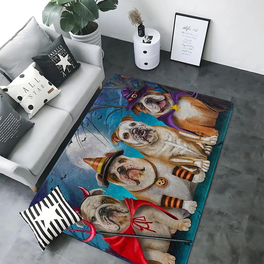 Lustige Haustiere Möpse Bulldogge 3D-Druck Teppich für Wohnzimmerdekoration Zuhause Sofa Couchtisch Bereichsteppich Schlafzimmer Garderobe Fußmatte