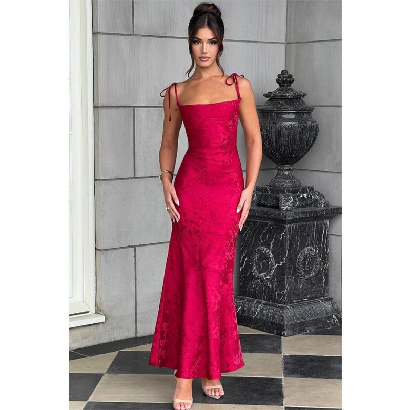 Solid Color Temperament Lace-up Sleeveless Sundress Women's Summer New Personality Open Back Waist and Hip Fishtail Skirt