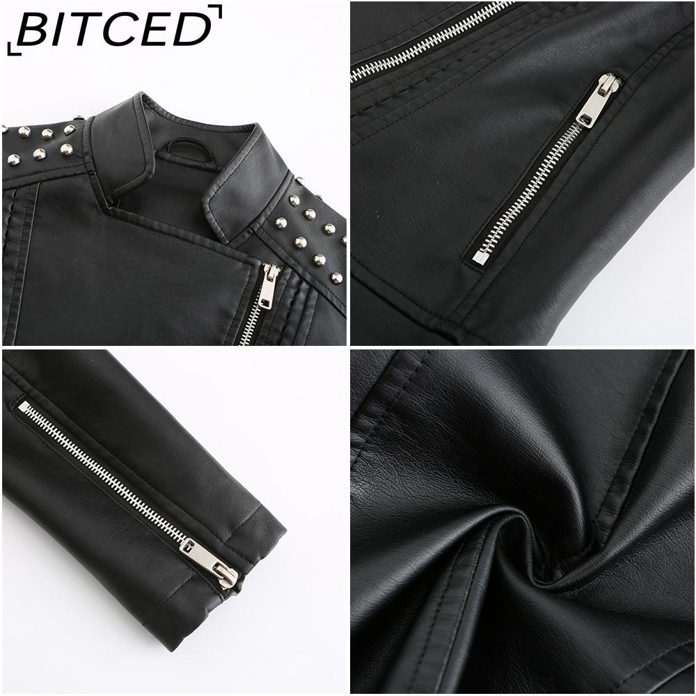 BITCED Spring/Autumn Women's Leather Jacket Slim-Fit Lightweight Short Jacket Biker Jacket