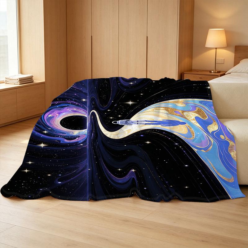 Space Theme Print Soft Flannel Fleece Blanket – Warm Cozy Throw for Home, Dorm, Halloween & Christmas Use