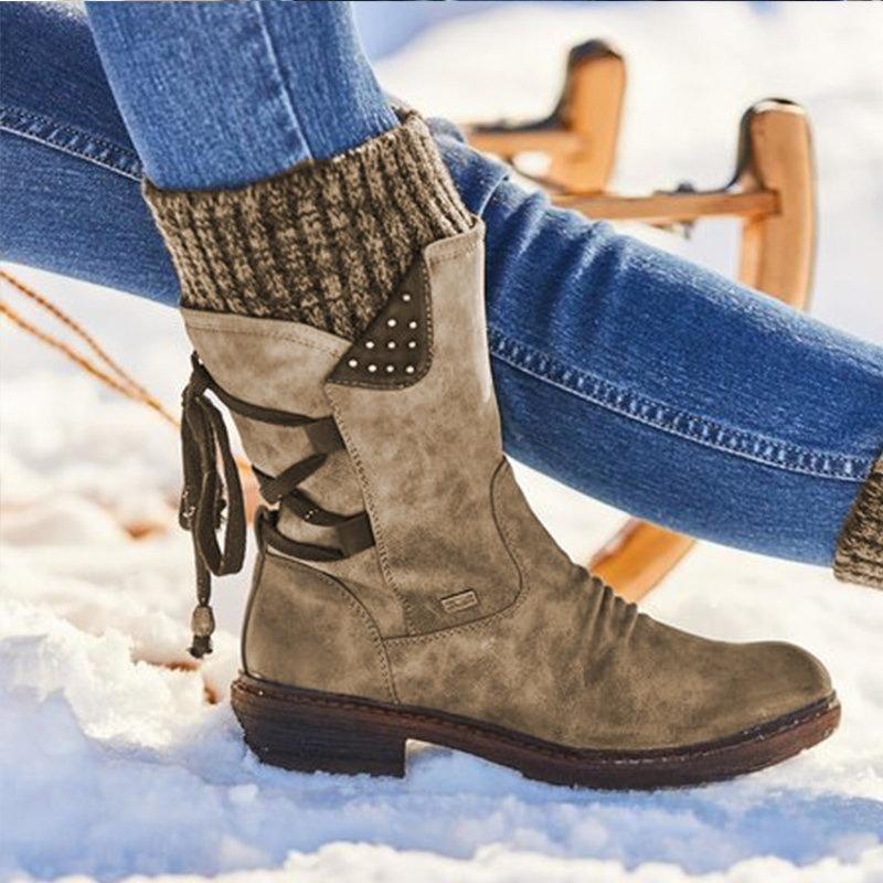 New Style Women's Shoes - Large Size Mid-calf Boots, Women's Thick Heel Retro Boots