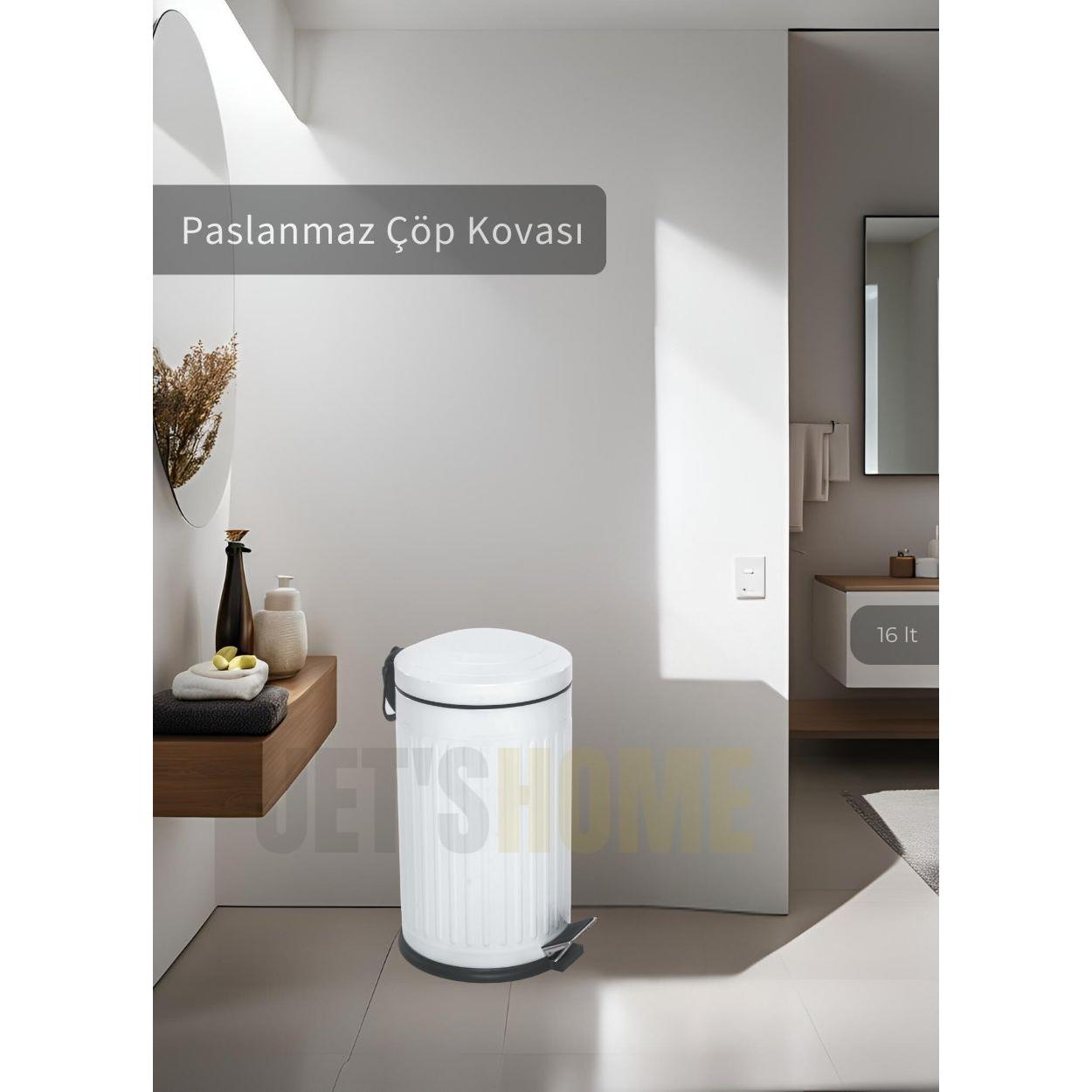 

Pedallı Banyo Çöp Kovası Paslanmaz 16 Lt Mutfak Çöp Kutusu Beyaz