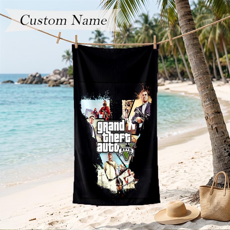 Grand Theft Auto Custom Name Printed Beach Towel Personalized Soft Towel For Swimming Beach Travel