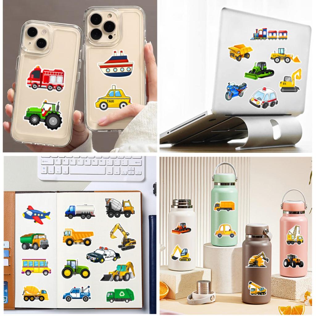 10/30/60pcs Cartoon Truck Transports Stickers for DIY Kids Teaching Scrapbooking Stationery Water Bottle Phone Laptop Helmet