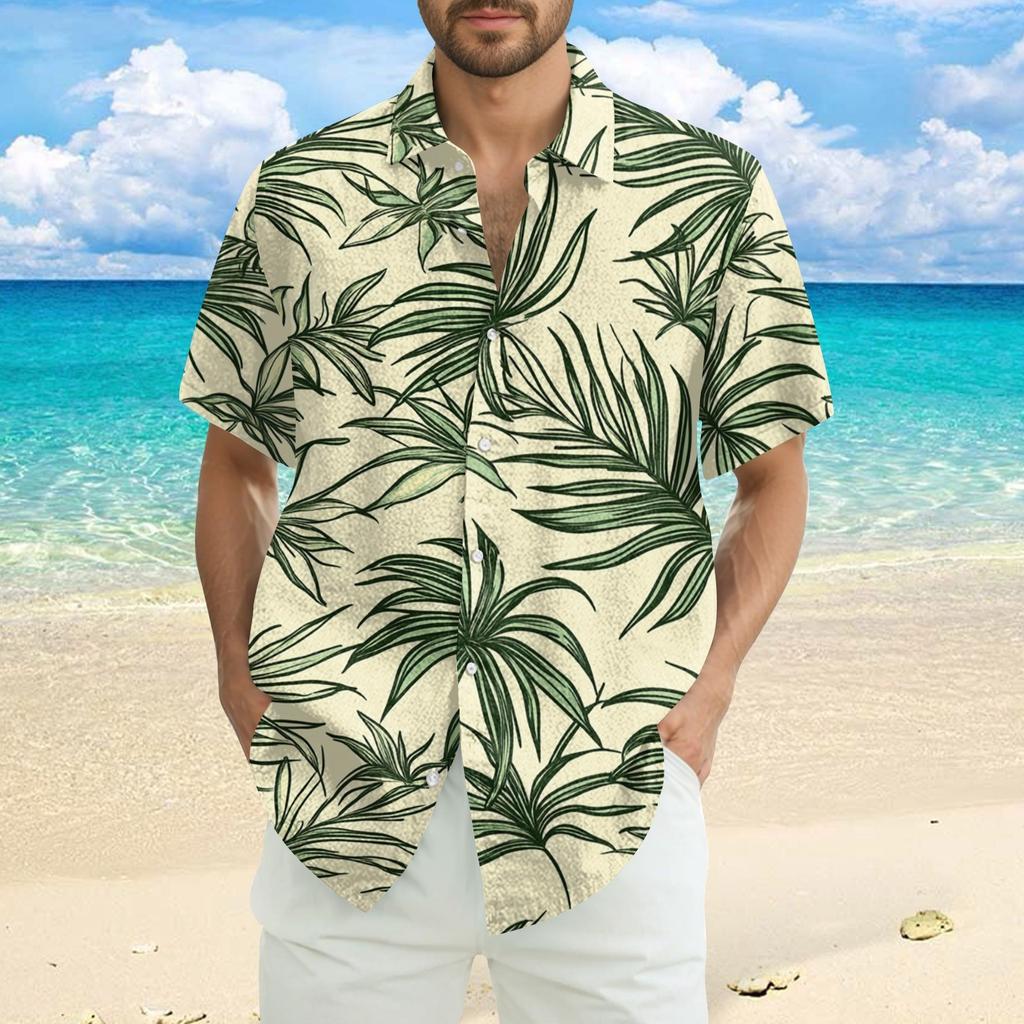 Men's Fashion Casual Loose Hawaiian Print Short-sleeved Shirt