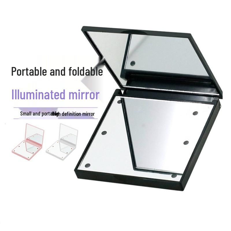 Portable Mini LED Luminous Makeup Mirror - Folding Square with Light & Custom Logo Option