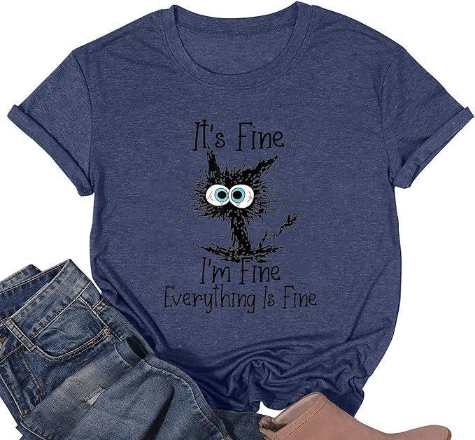 Women's top cat D print short-sleeved shirt apricot comfortable and casual