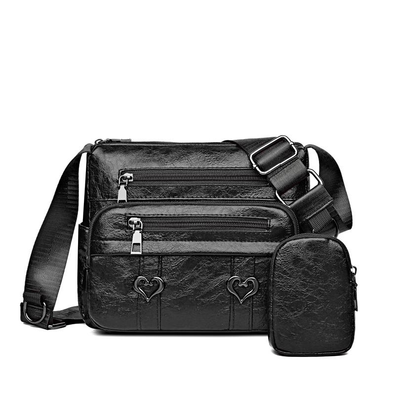 Women's Soft Leather Bag Crossbody Bag Multi-Pocket Large Capacity Shoulder Bag Mother Bag